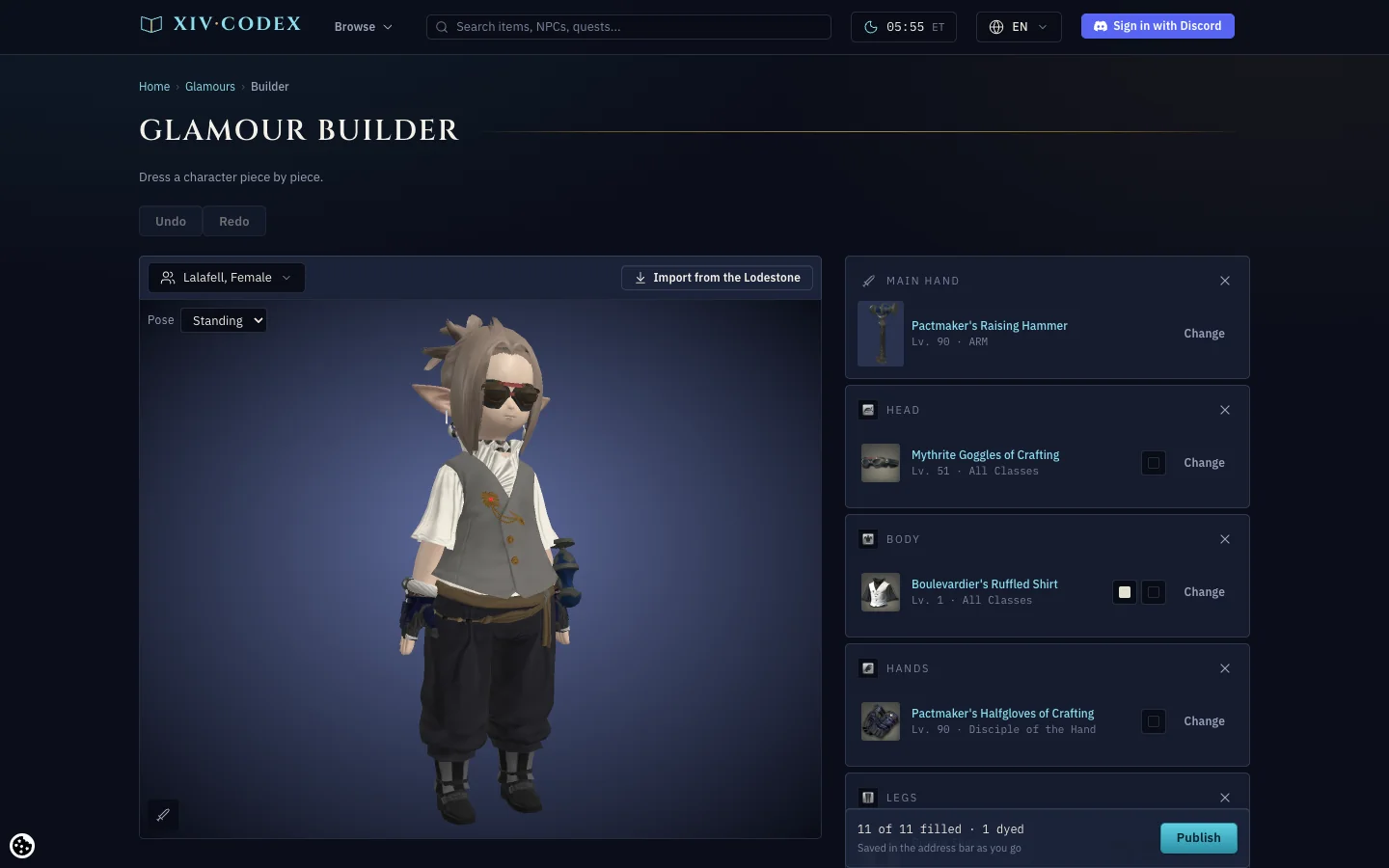 The Glamour Builder with a full outfit on the 3D stage.